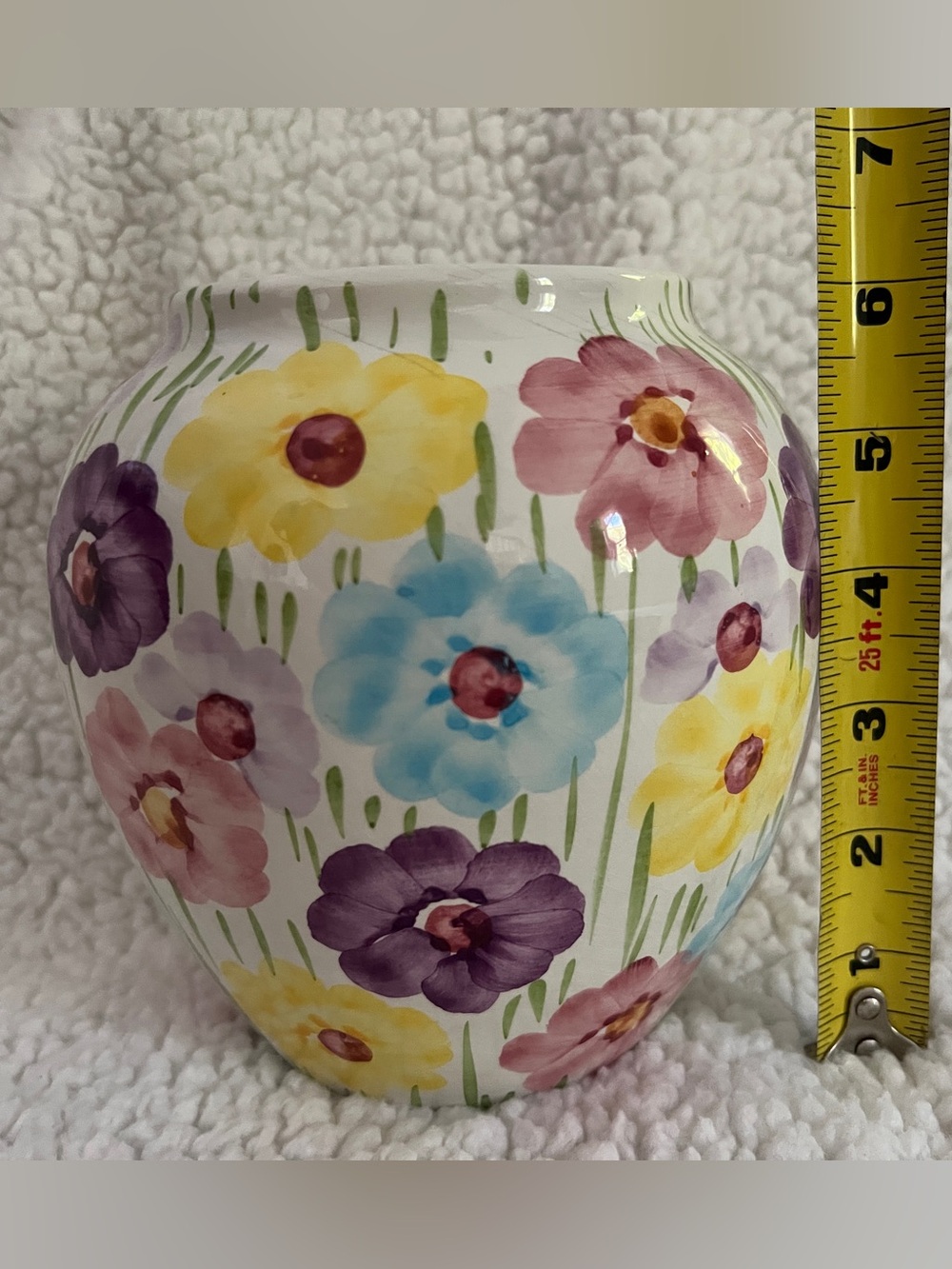Vintage Pier 1 Vase, floral, watercolor, ceramic, 6” tall, Italy - Picture 9 of 9